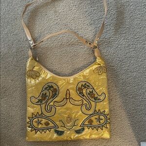 Embroidered Yellow Shoulder Bag